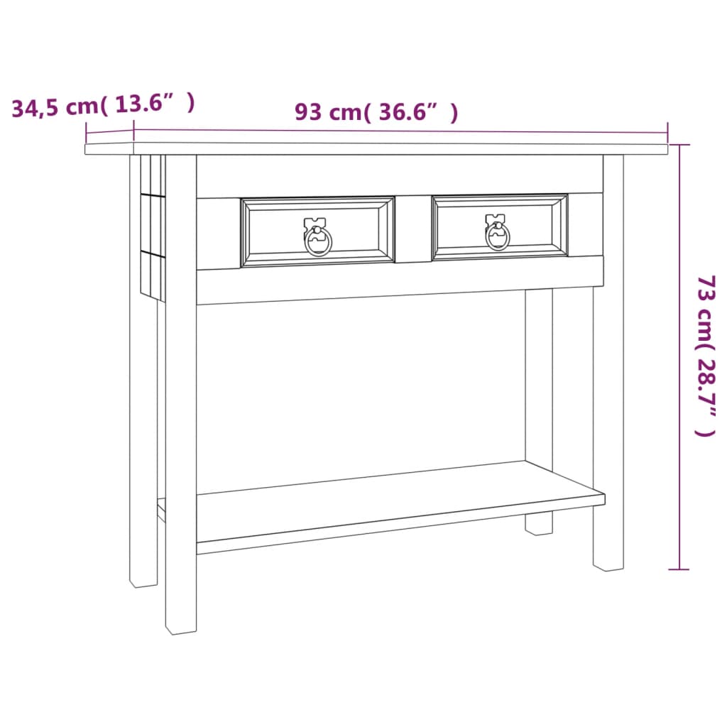 Wandtafel Mexicaans grenenhout Corona-stijl 90x34,5x73 cm