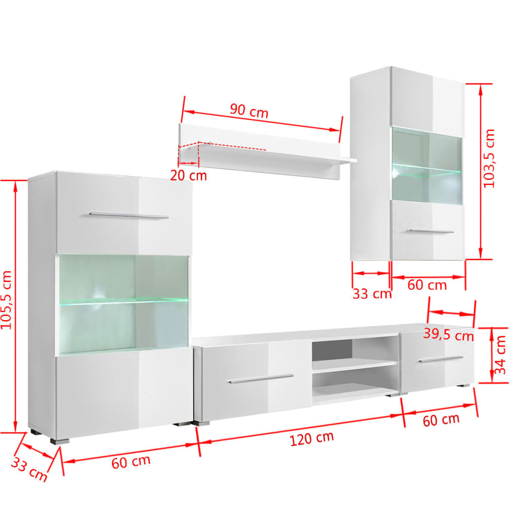 Muurvitrine tv-meubel met LED-verlichting 5-delig