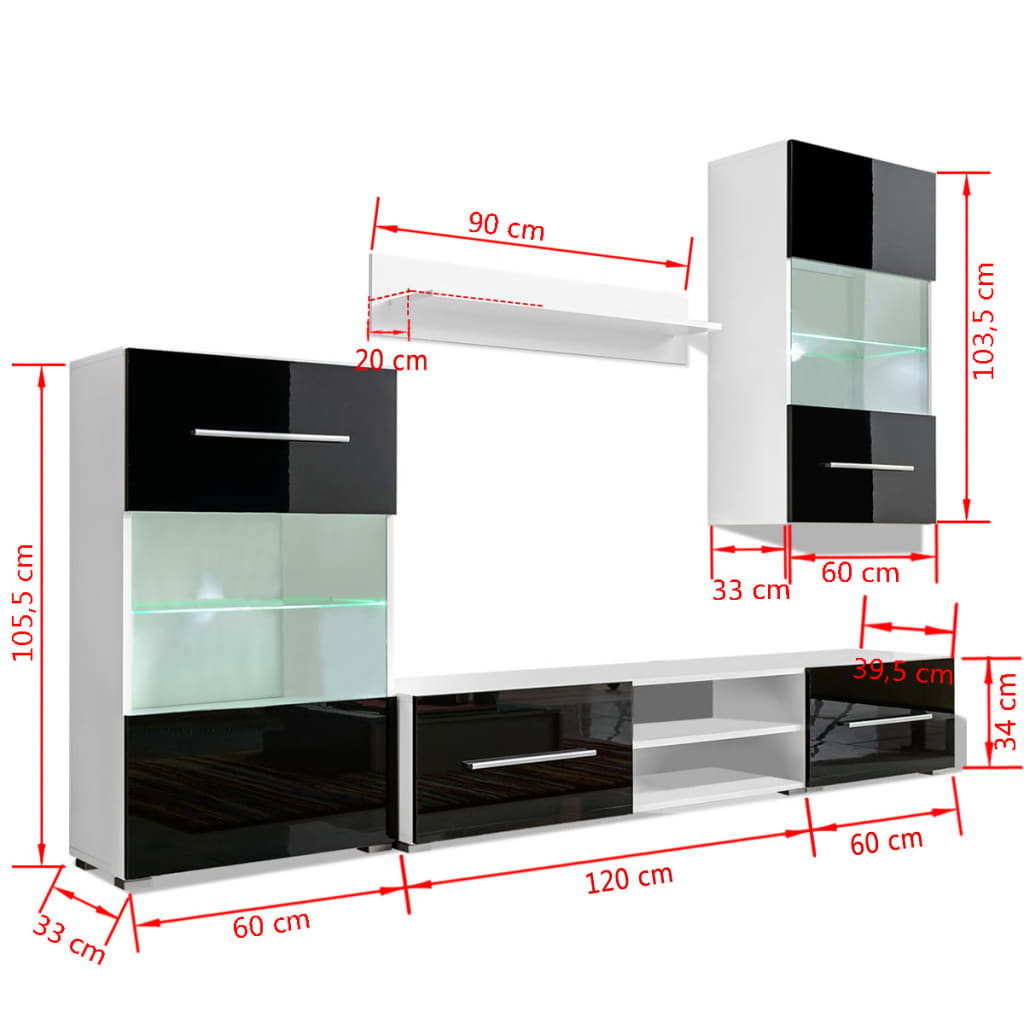 Muurvitrine tv-meubel met LED-verlichting 5-delig