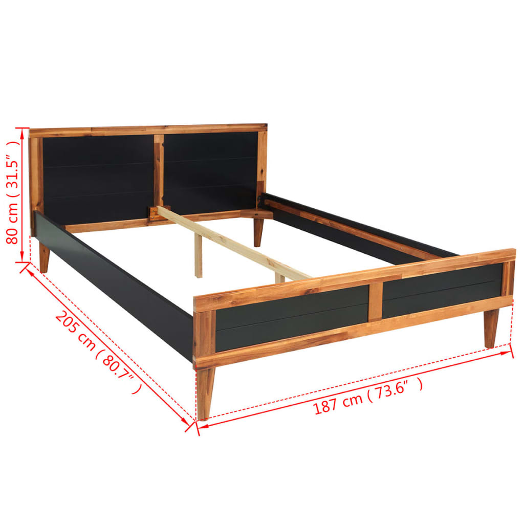 Bedframe massief acaciahout zwart 140x200 cm