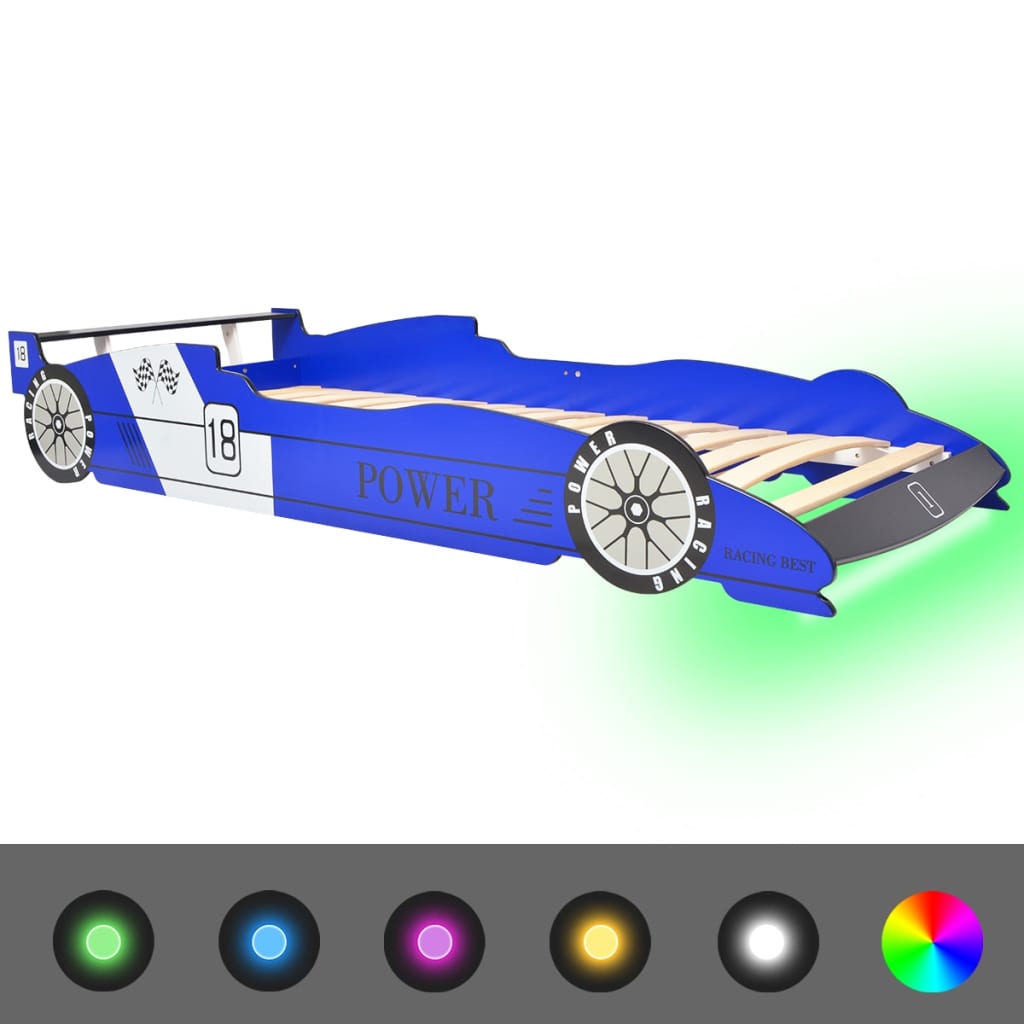 Lit enfant voiture de course avec éclairage LED bleu 90x200 cm