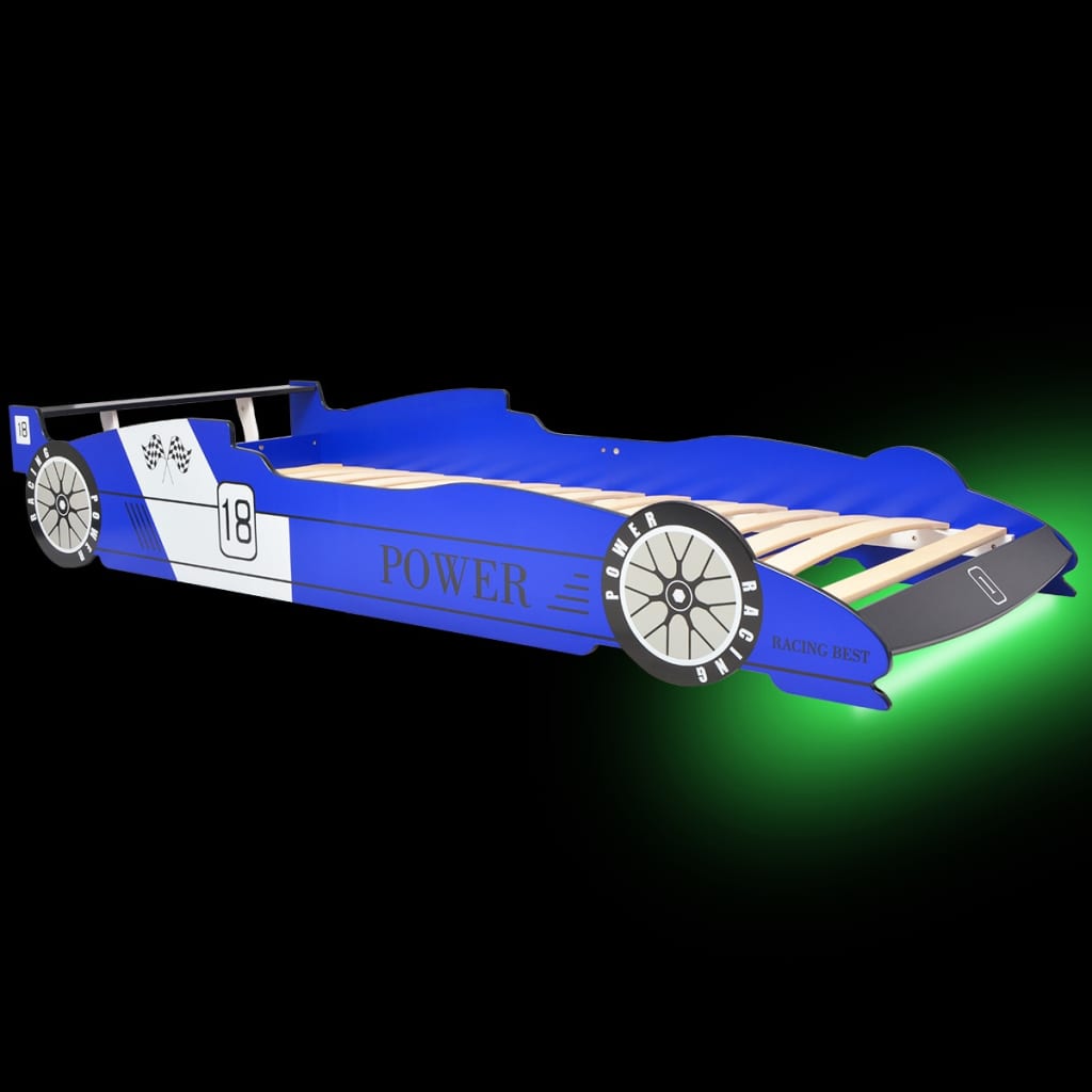 Lit enfant voiture de course avec éclairage LED bleu 90x200 cm