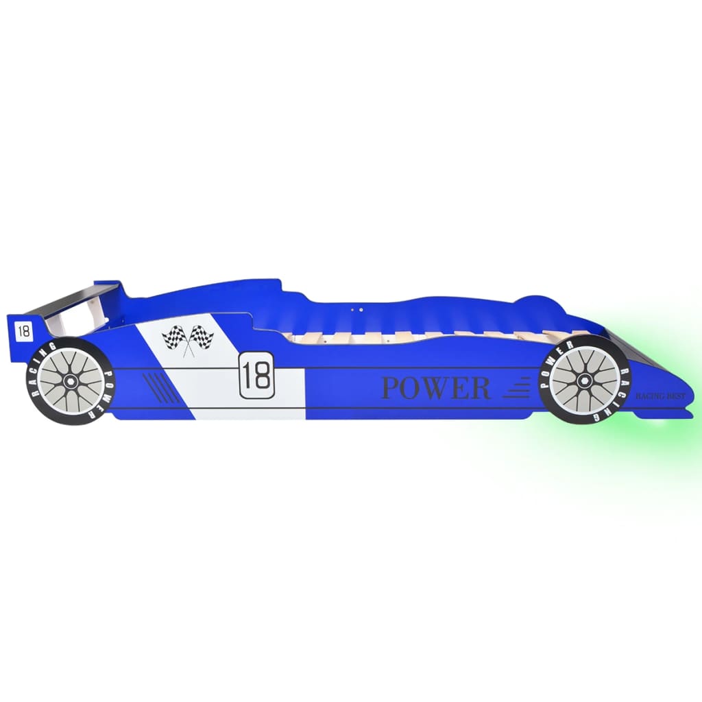 Kinderbed raceauto met LED-verlichting blauw 90x200 cm