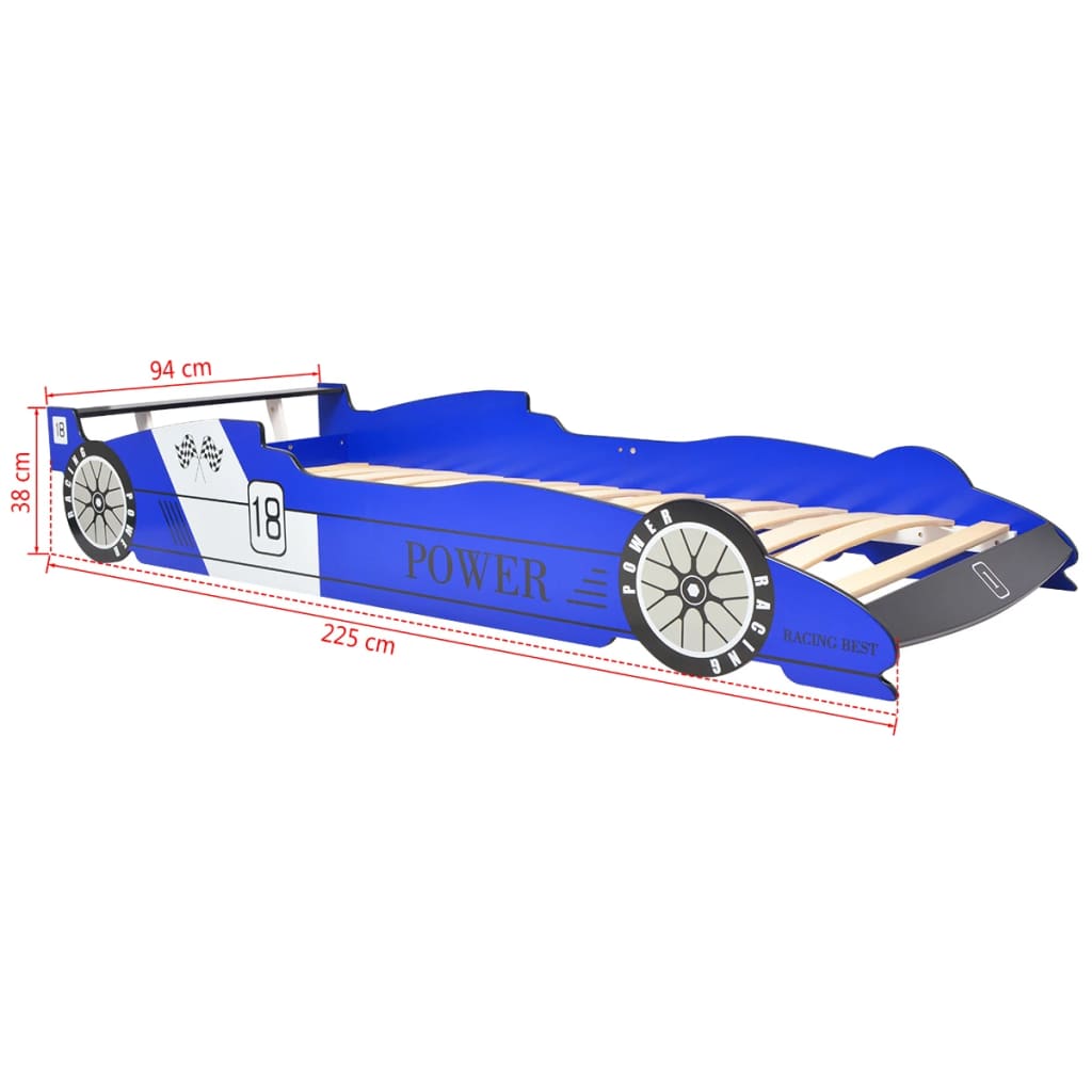 Lit enfant voiture de course avec éclairage LED bleu 90x200 cm