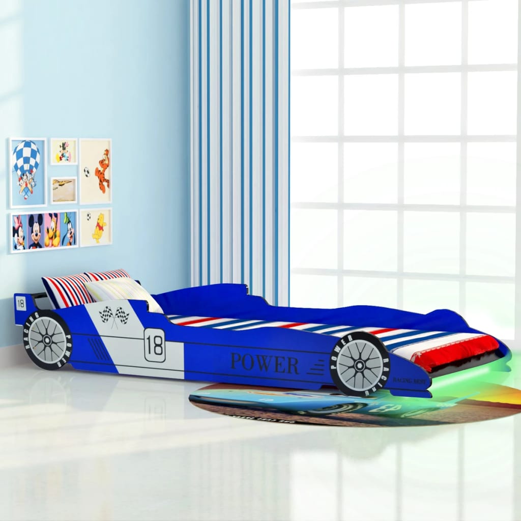 Lit enfant voiture de course avec éclairage LED bleu 90x200 cm