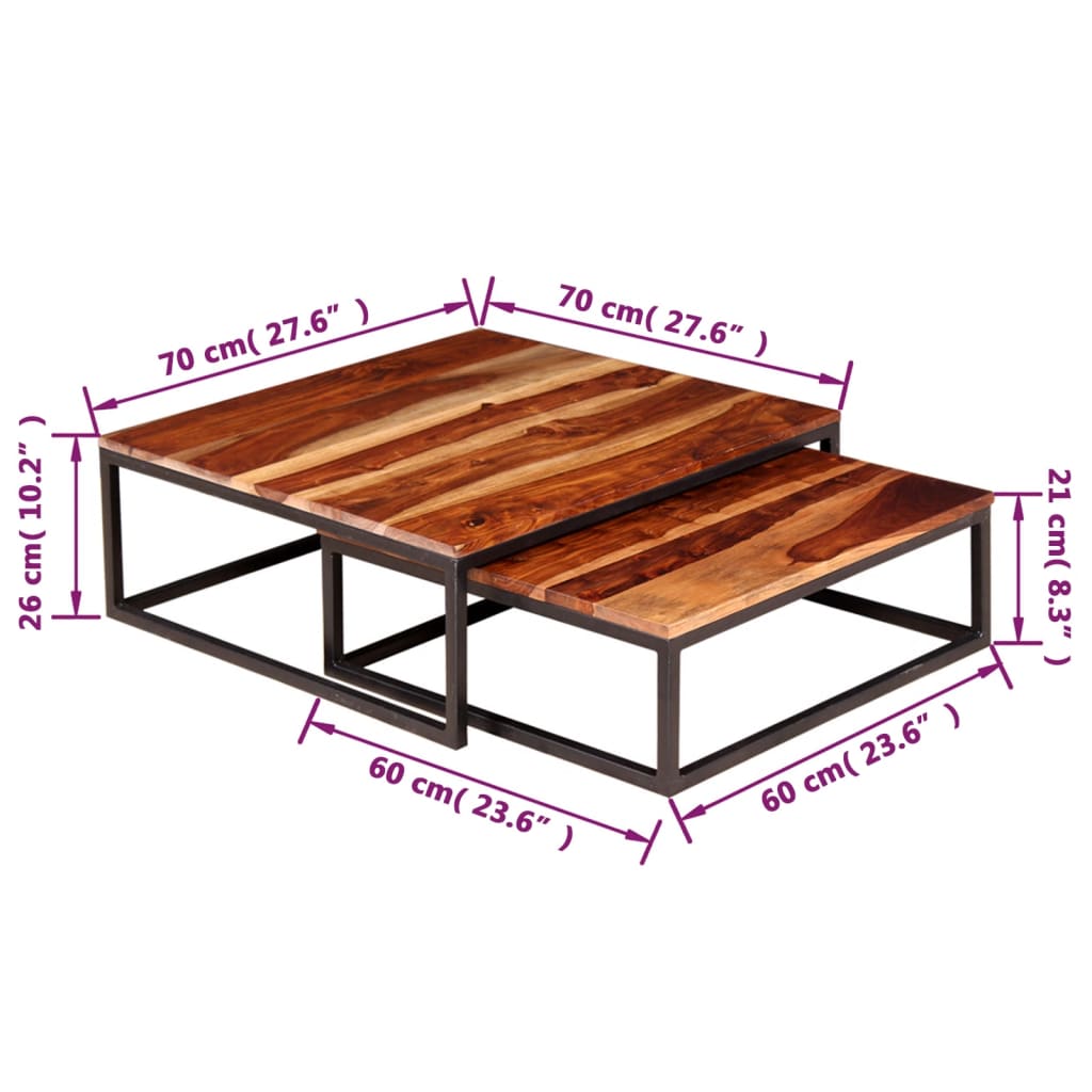 Ensemble de table basse 2 pièces en bois de Sesham massif