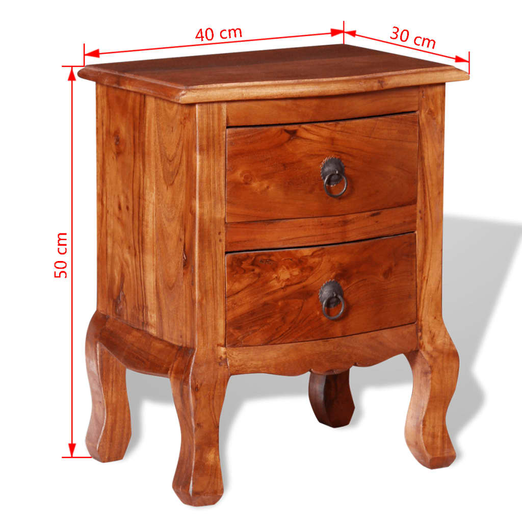 Table de chevet avec tiroirs en bois d'acacia massif