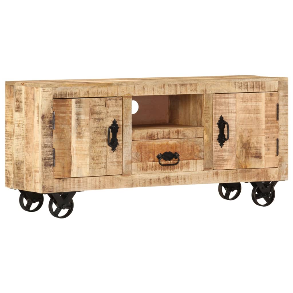 Meuble TV 110x30x50 cm bois de manguier brut