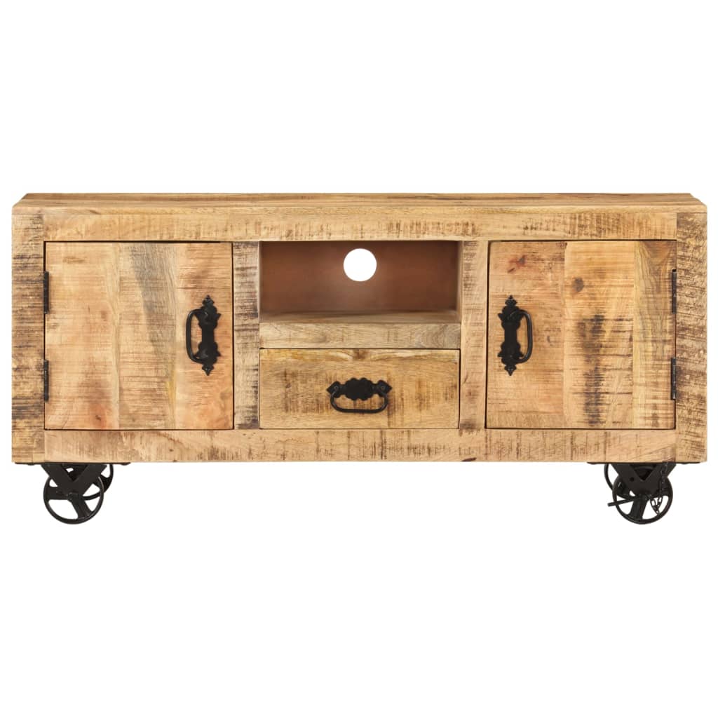 Meuble TV 110x30x50 cm bois de manguier brut