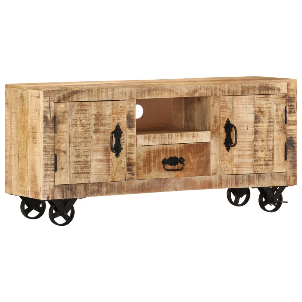 Meuble TV 110x30x50 cm bois de manguier brut