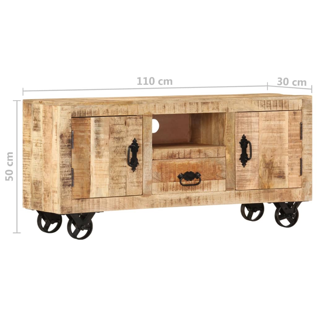 Meuble TV 110x30x50 cm bois de manguier brut