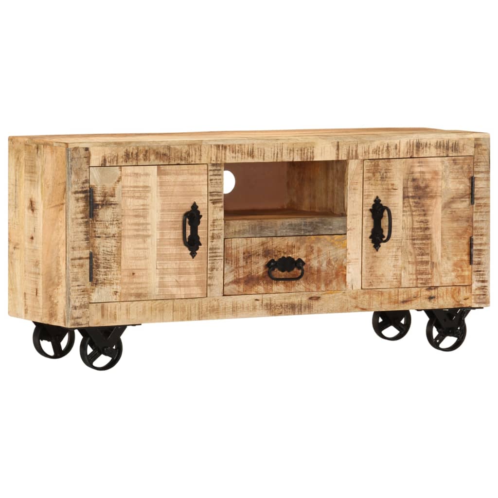 Meuble TV 110x30x50 cm bois de manguier brut