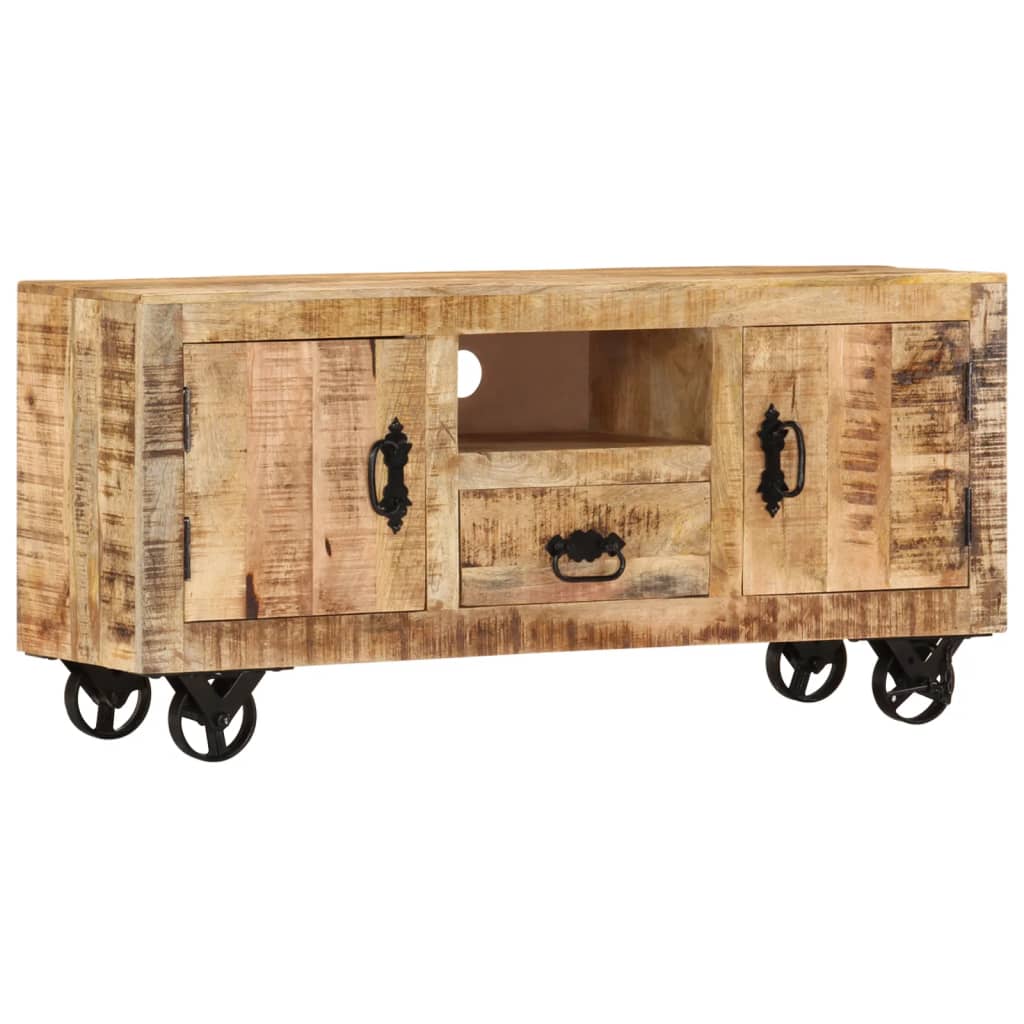 Meuble TV 110x30x50 cm bois de manguier brut