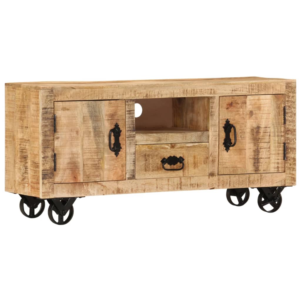 Meuble TV 110x30x50 cm bois de manguier brut