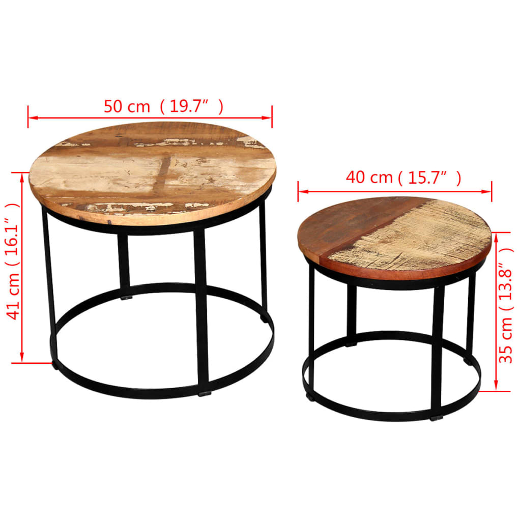 Ensemble table basse 2 pièces ronde 40/50 cm bois de manguier brut