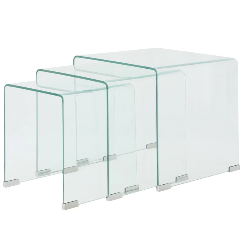 Table d'appoint set de 3 pièces en verre trempé transparent