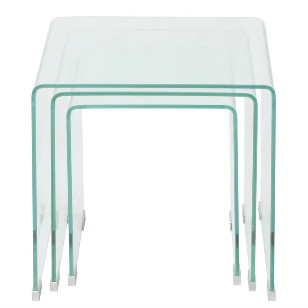 Table d'appoint set de 3 pièces en verre trempé transparent