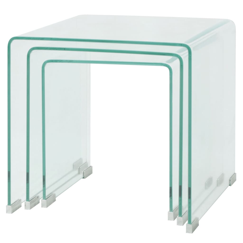 Table d'appoint set de 3 pièces en verre trempé transparent