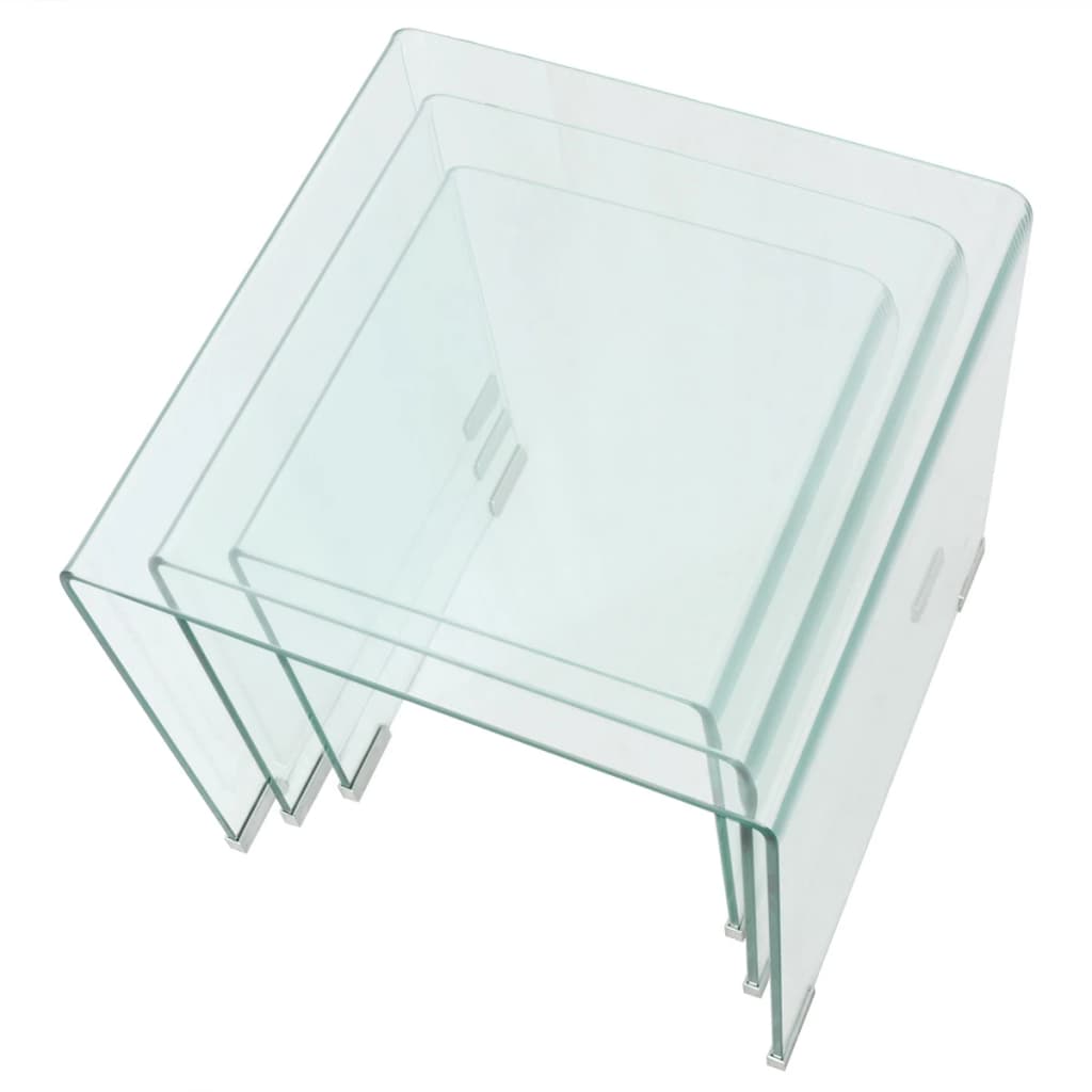 Table d'appoint set de 3 pièces en verre trempé transparent