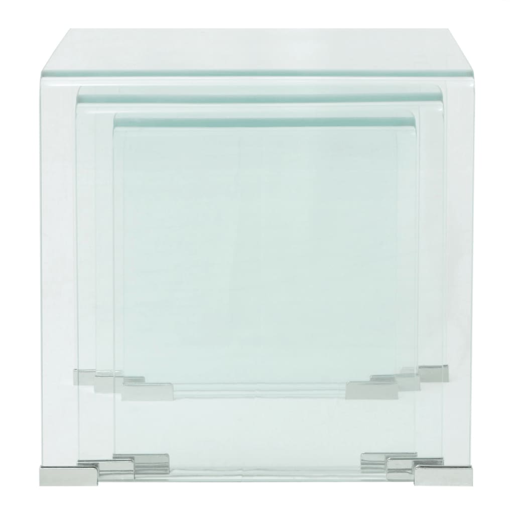 Table d'appoint set de 3 pièces en verre trempé transparent