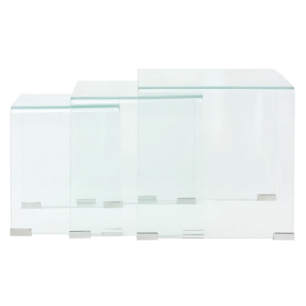 Table d'appoint set de 3 pièces en verre trempé transparent