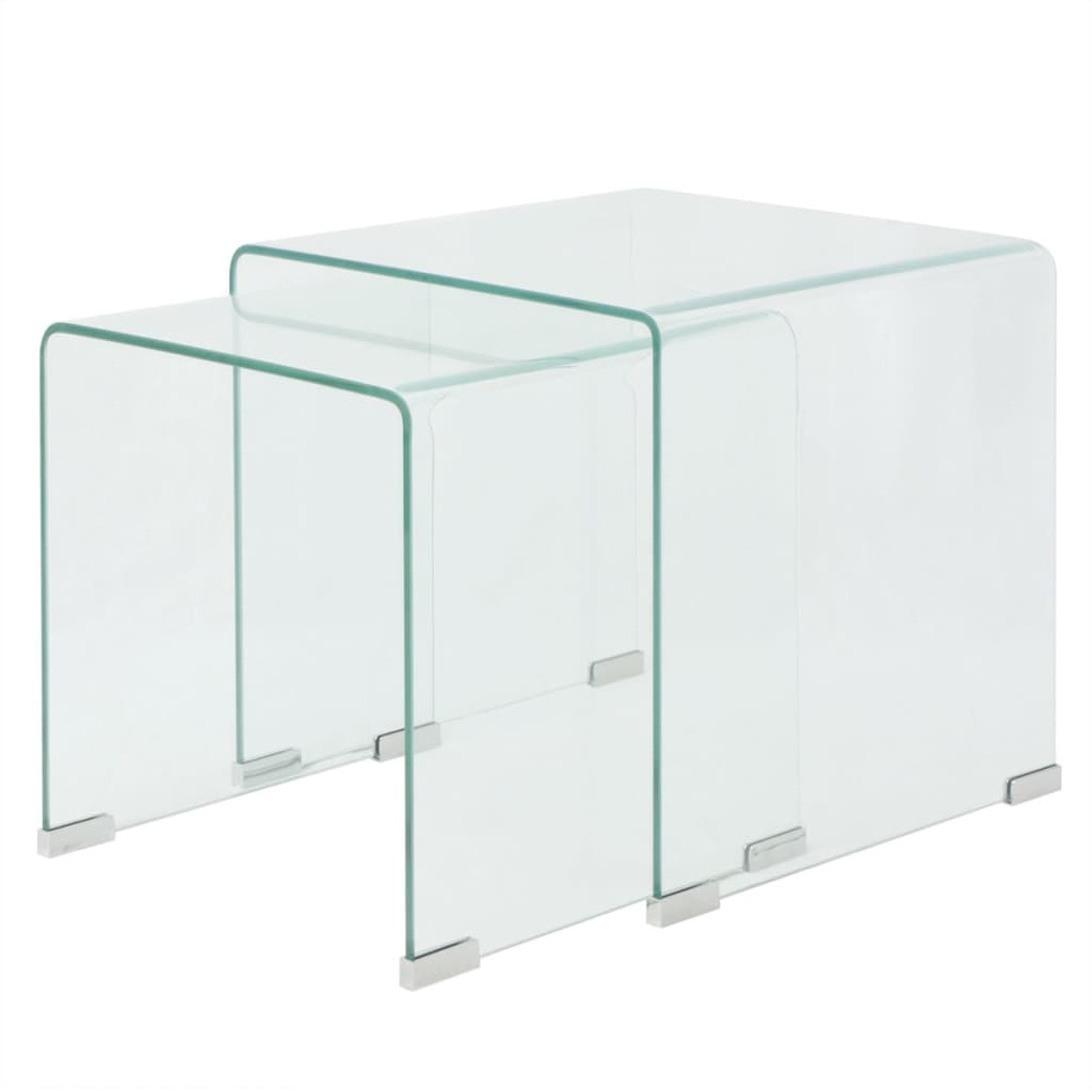 Table d'appoint set de 3 pièces en verre trempé transparent