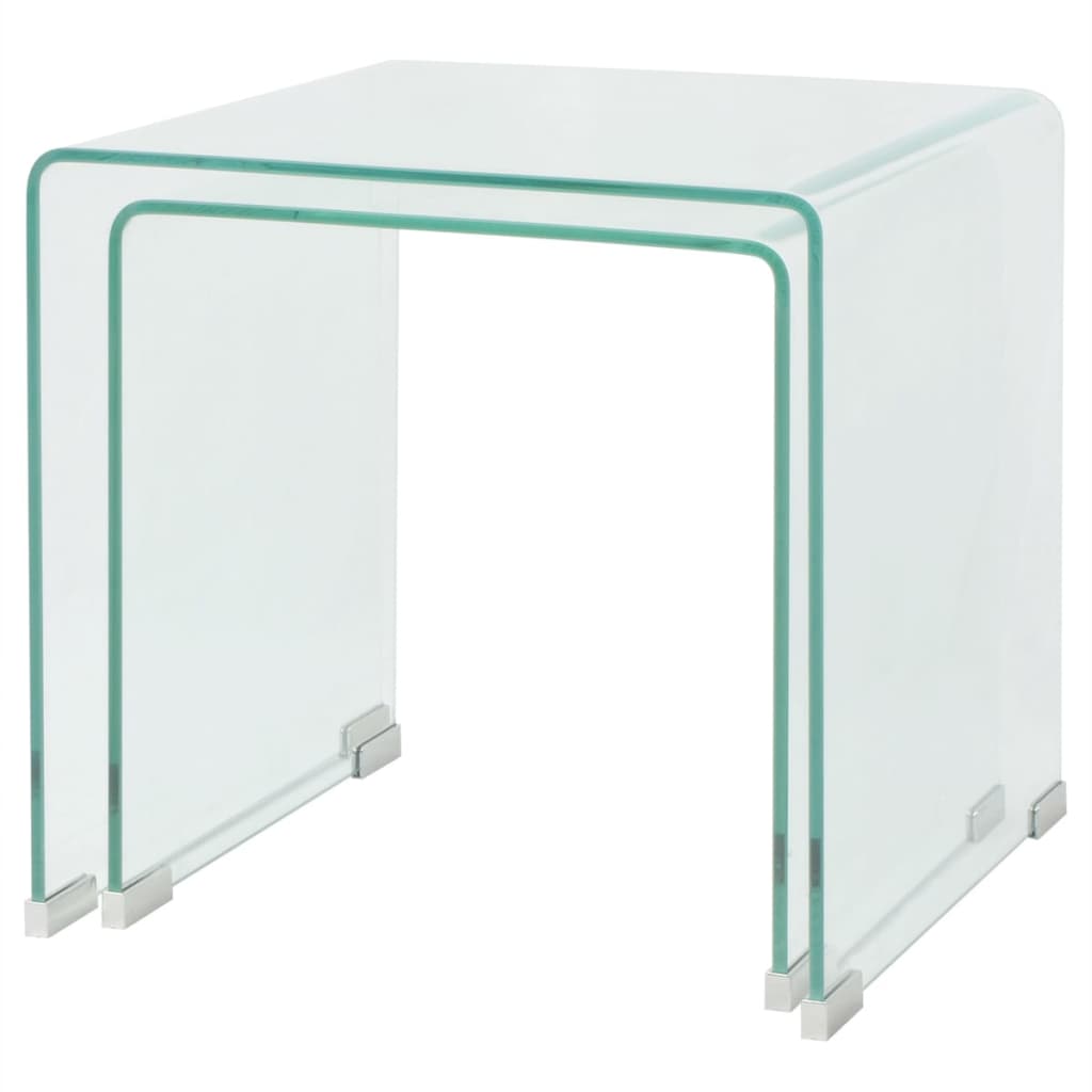 Table d'appoint set de 3 pièces en verre trempé transparent