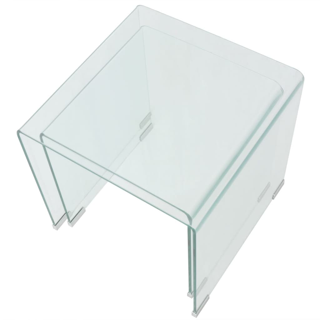 Table d'appoint set de 3 pièces en verre trempé transparent