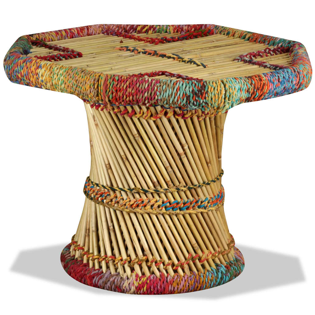 Table basse octogonale avec détails chindi bambou multicolore