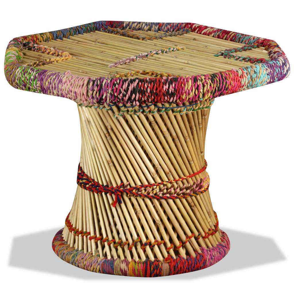 Table basse octogonale avec détails chindi bambou multicolore