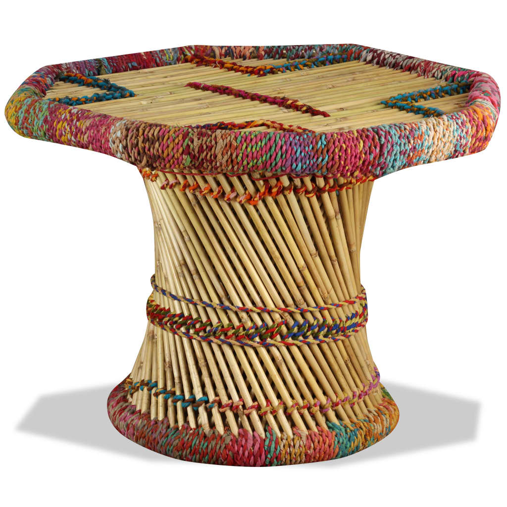 Table basse octogonale avec détails chindi bambou multicolore