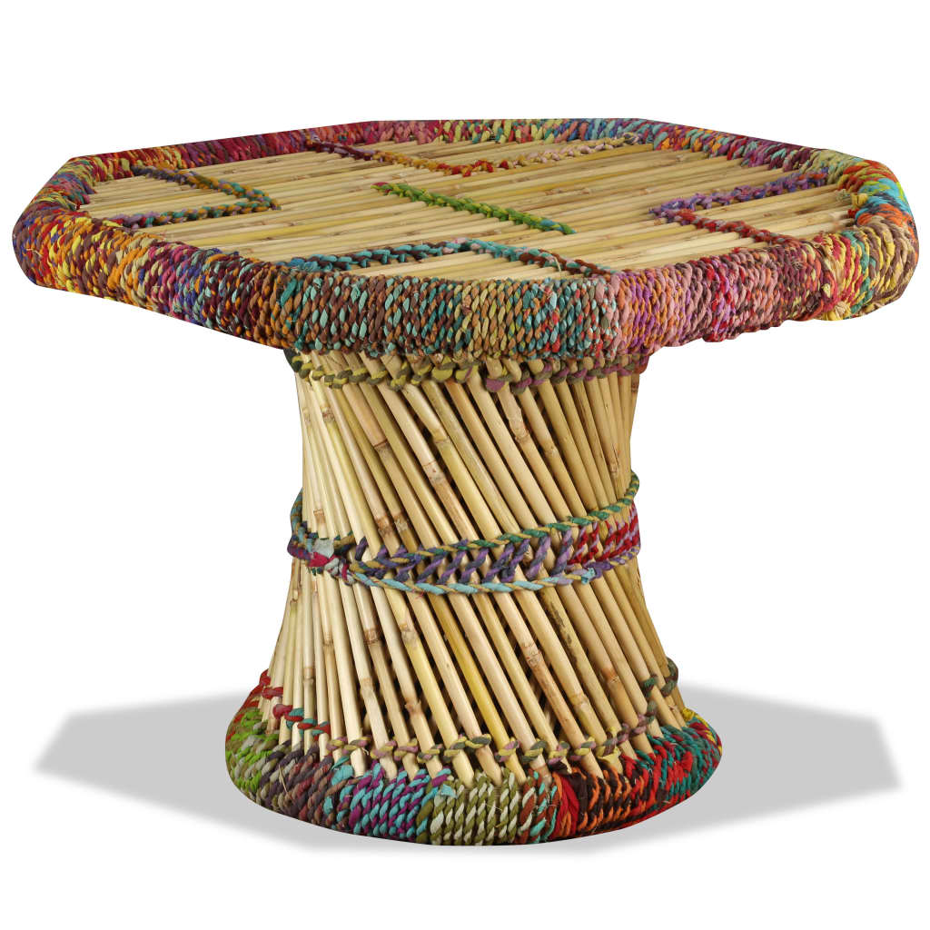 Table basse octogonale avec détails chindi bambou multicolore