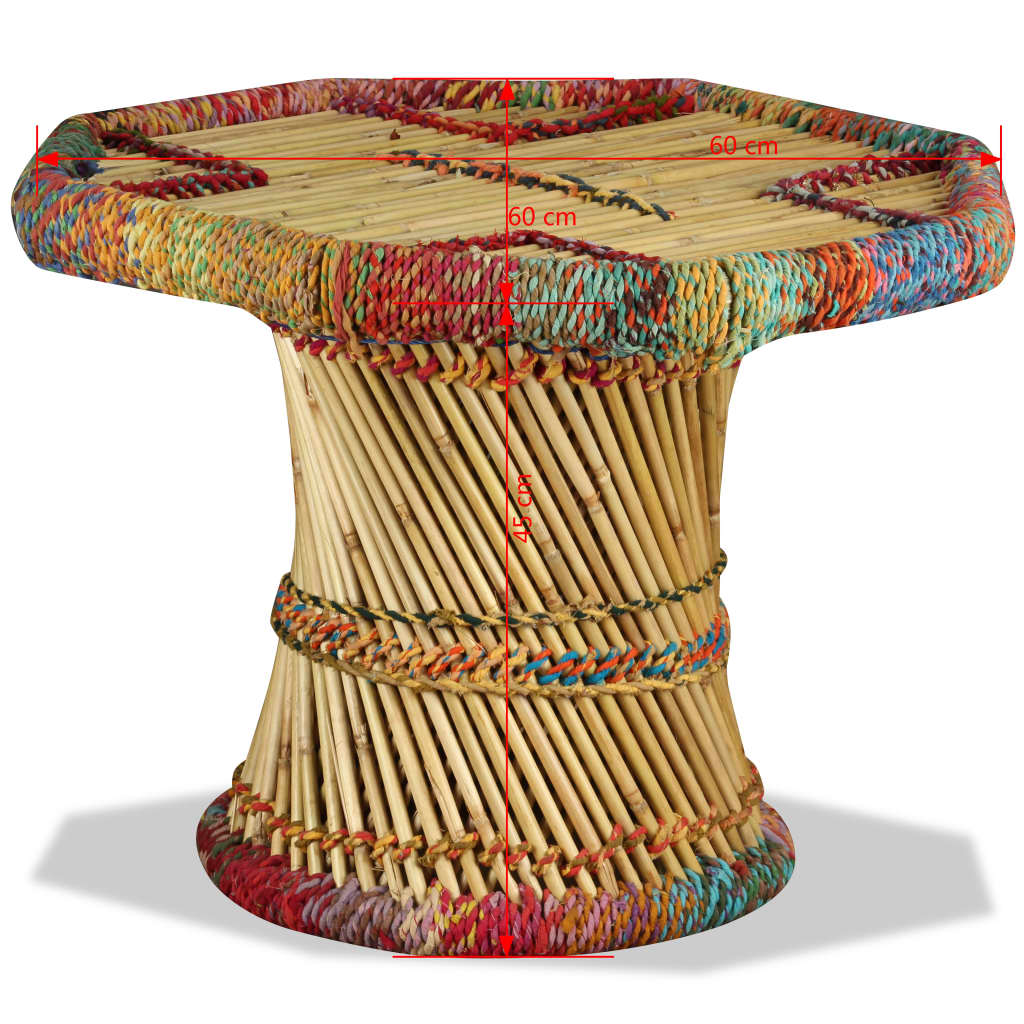 Table basse octogonale avec détails chindi bambou multicolore