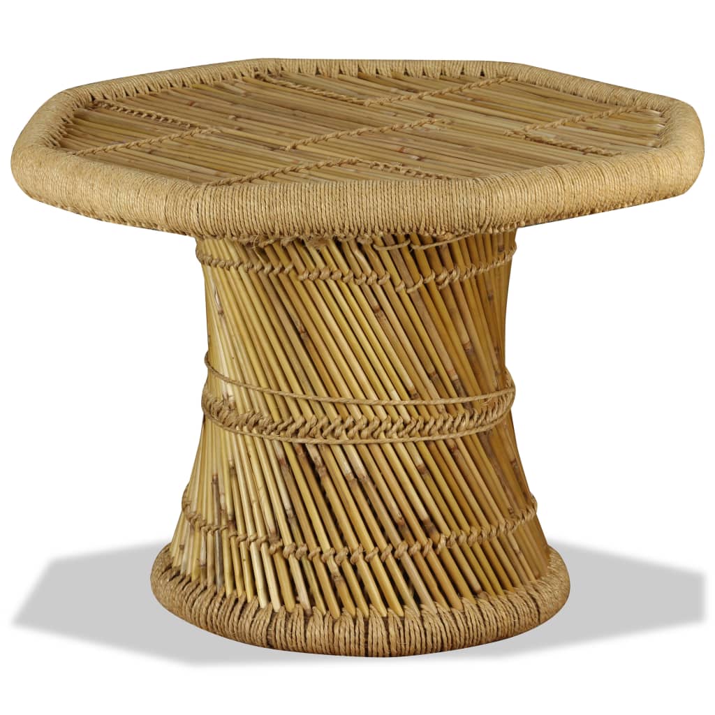 Table basse octogonale avec détails chindi bambou multicolore