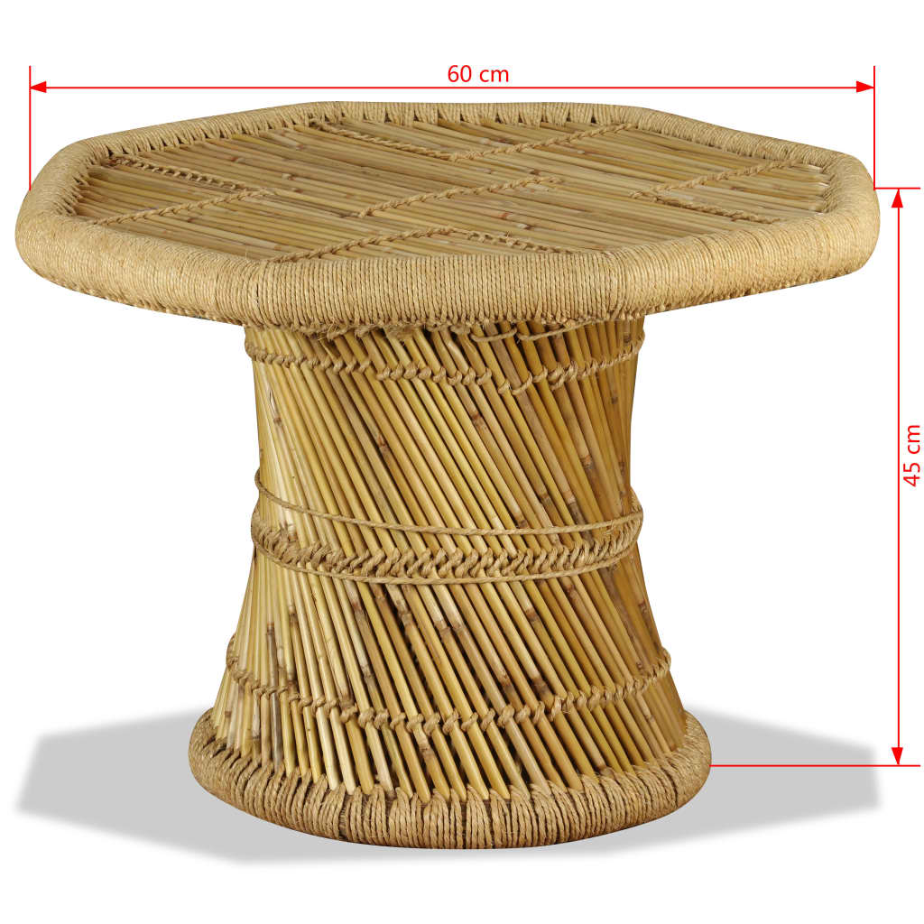 Table basse octogonale avec détails chindi bambou multicolore