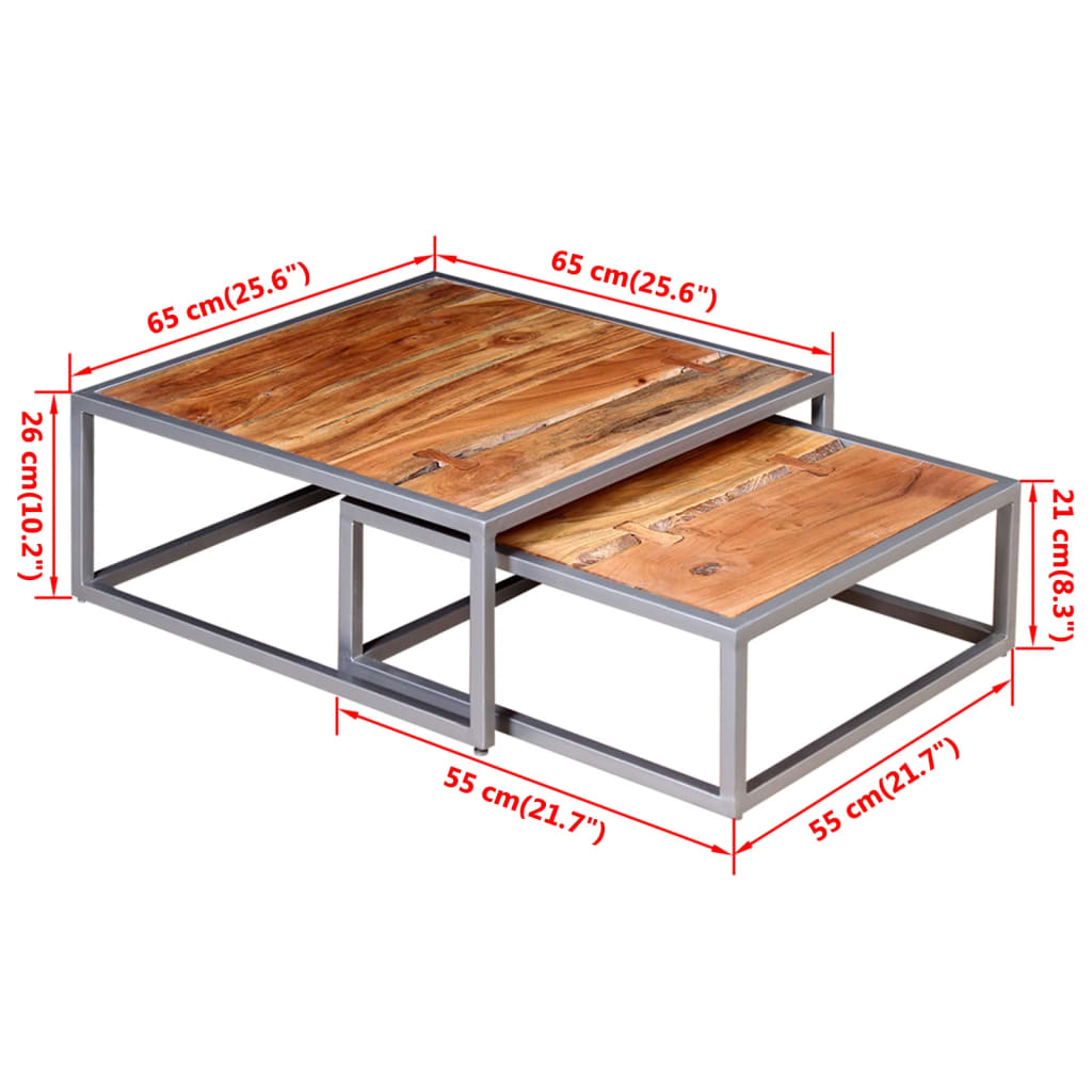 Ensemble de table basse 2 pièces en bois de Sesham massif