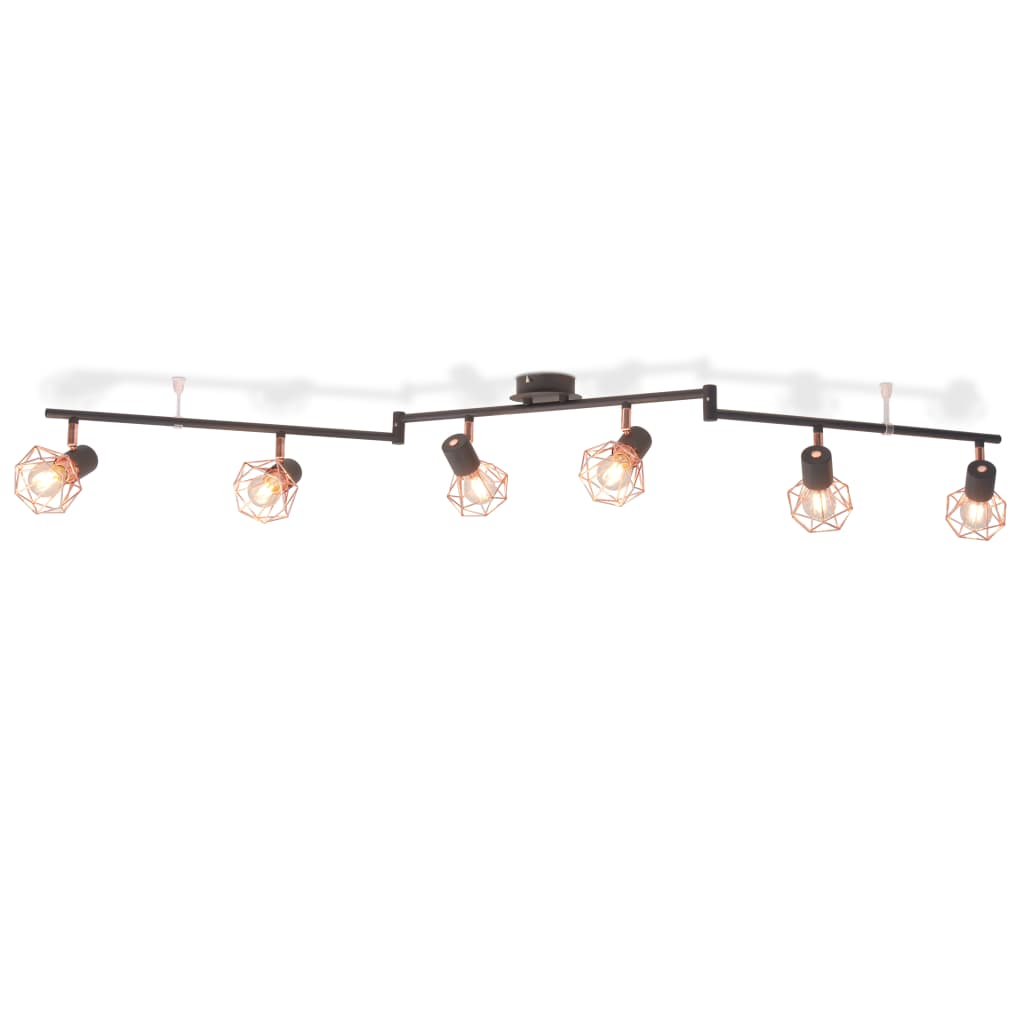 Plafondlamp met 4 spotlights E14 zwart en koper