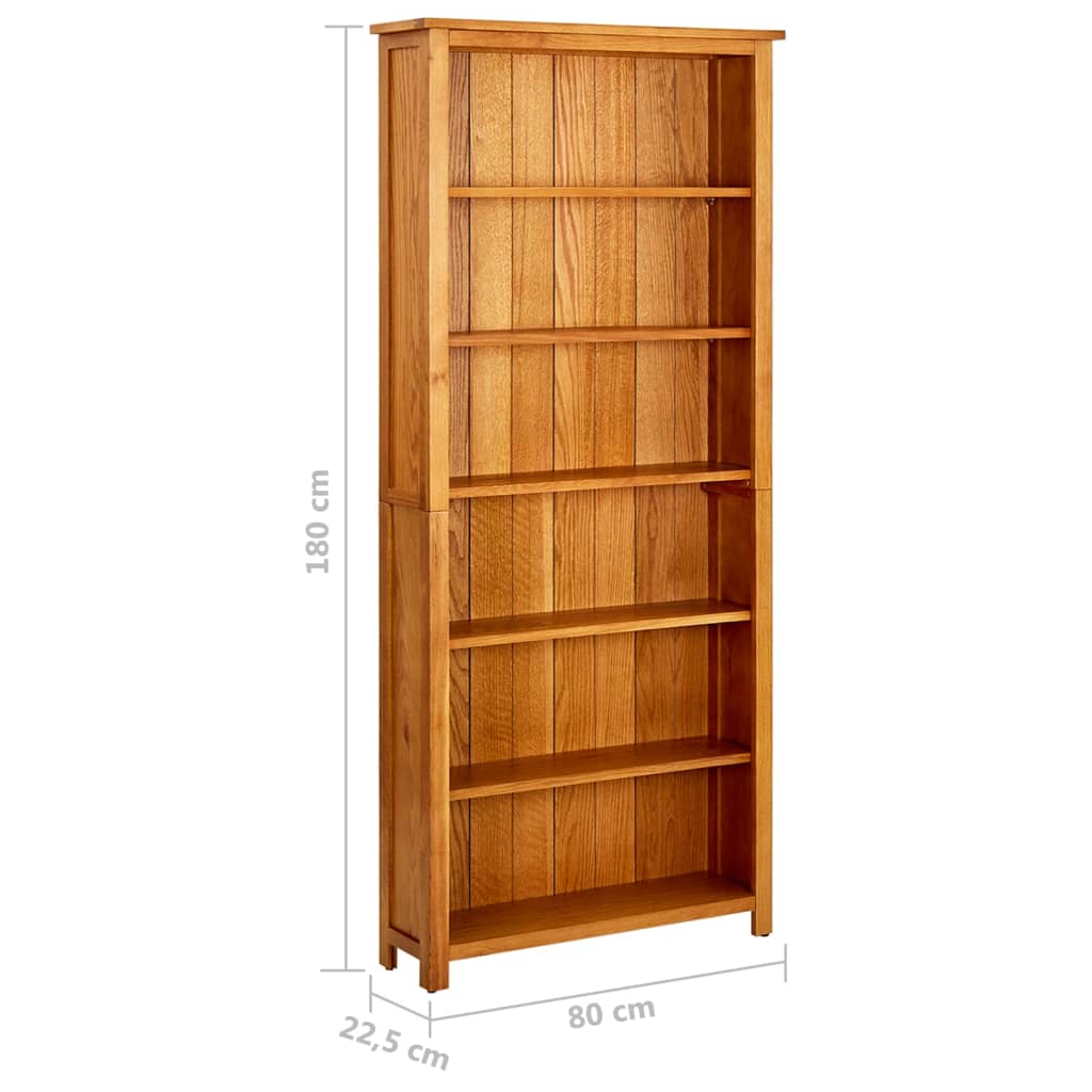 Boekenkast met 5 schappen 70x22x140 cm massief eikenhout