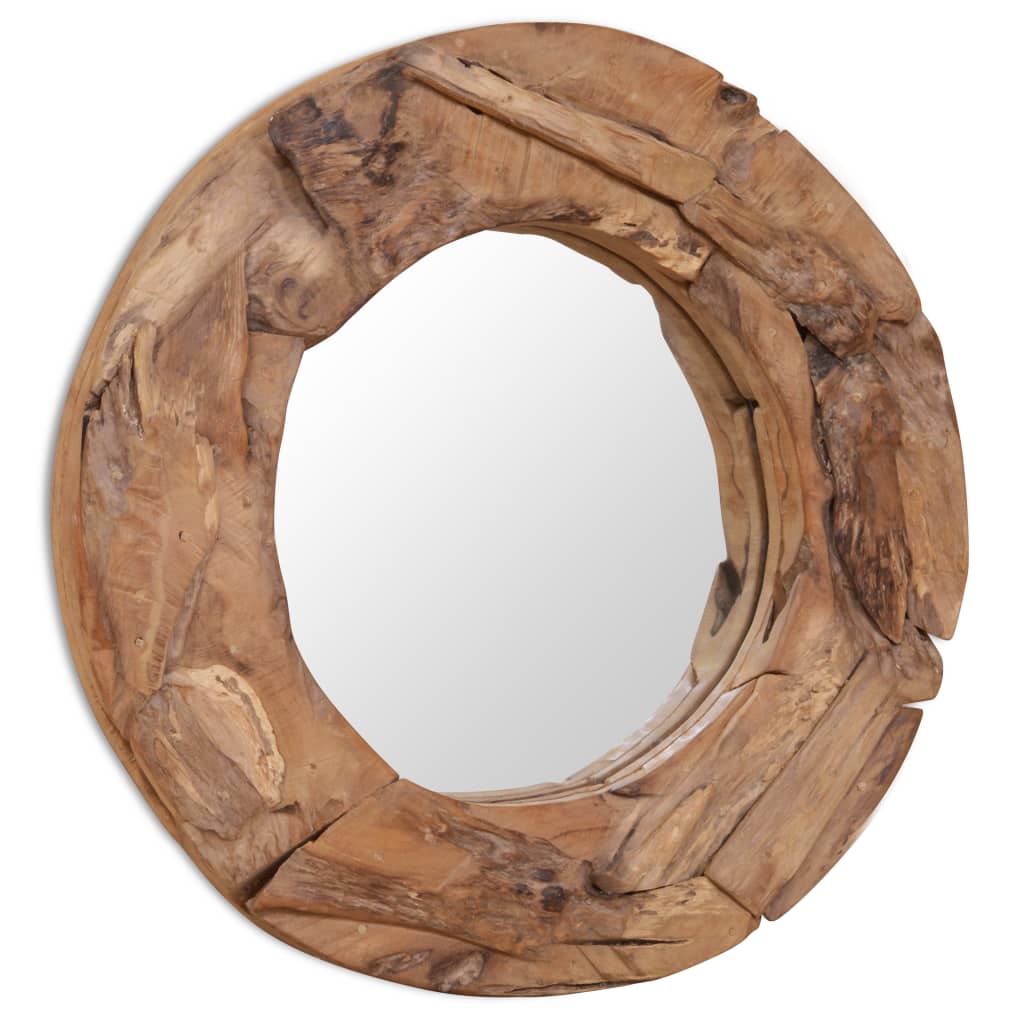 Decoratieve spiegel rond 80 cm teakhout