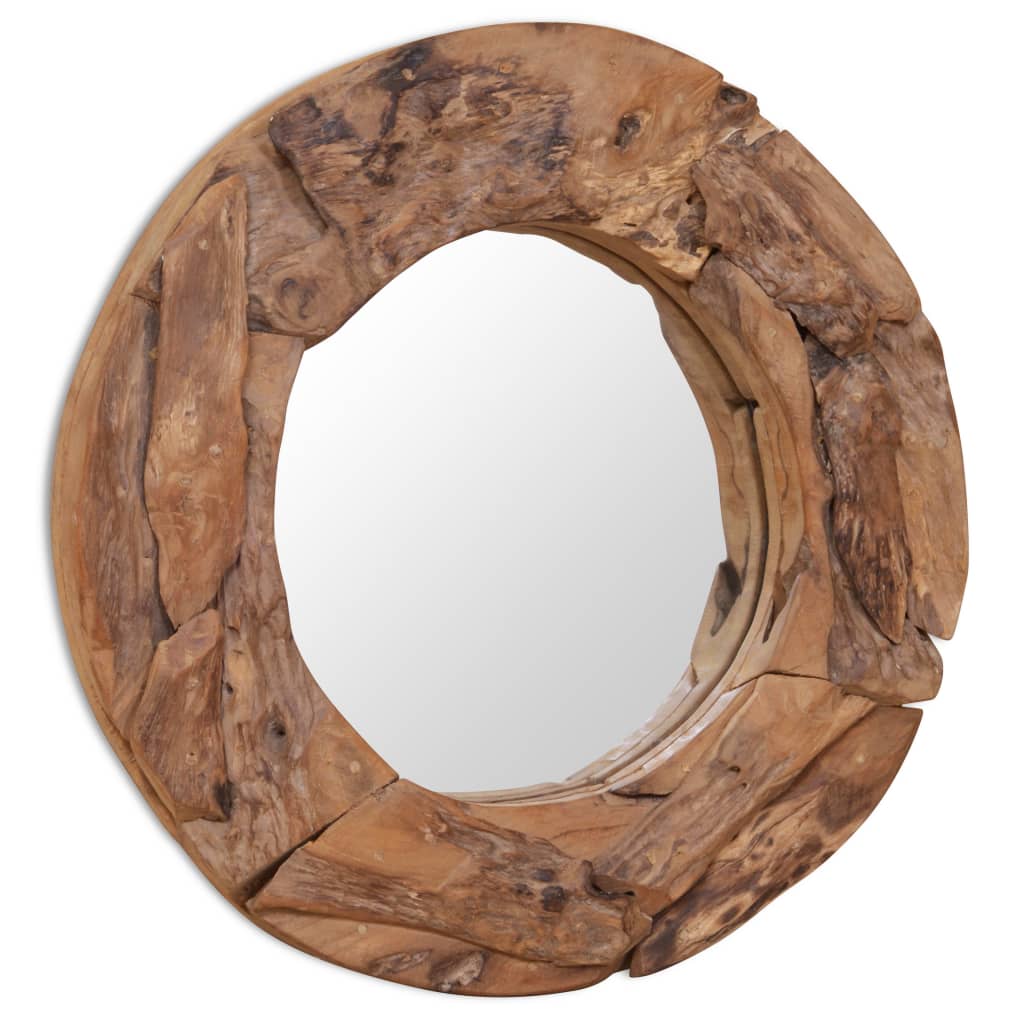 Decoratieve spiegel rond 80 cm teakhout