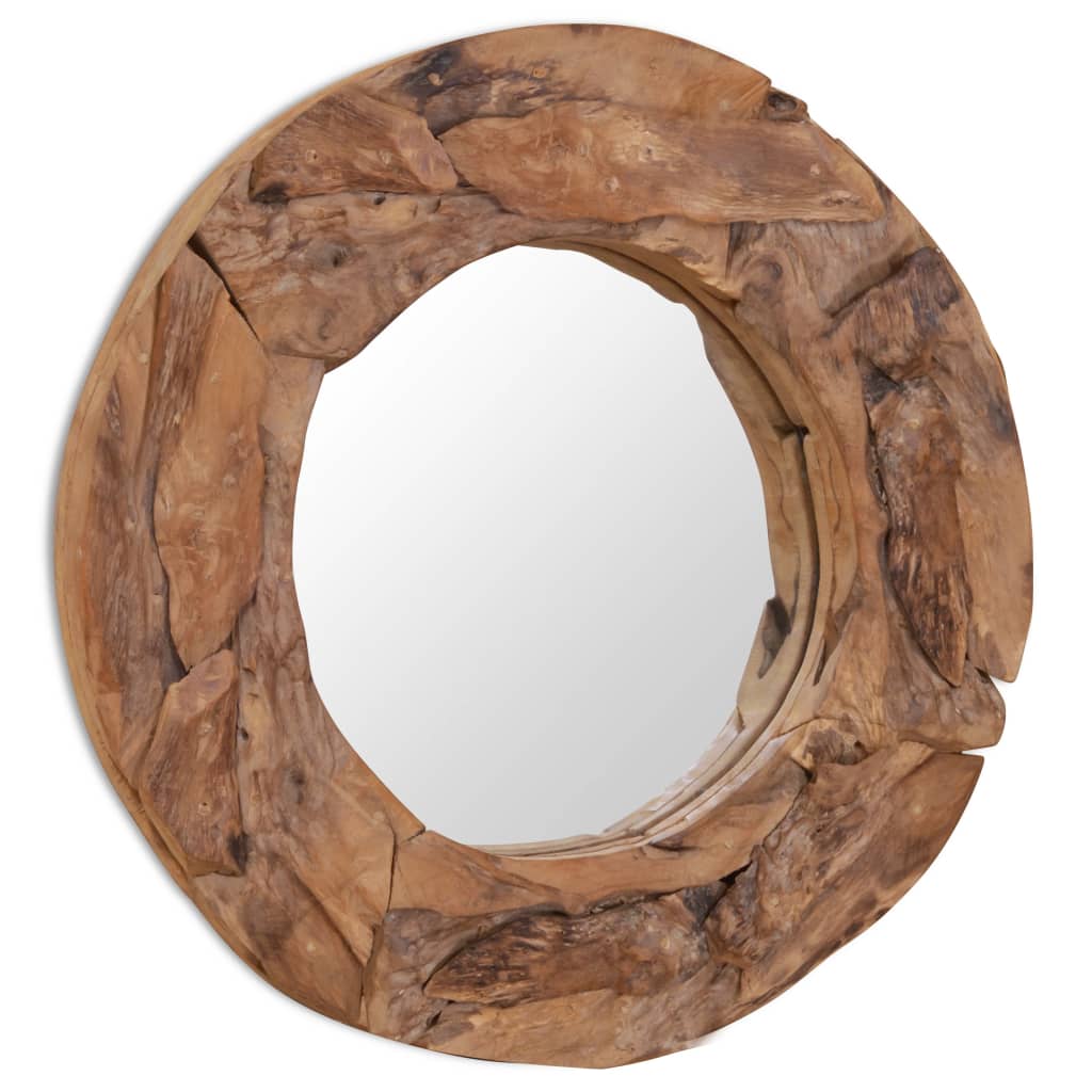 Decoratieve spiegel rond 80 cm teakhout