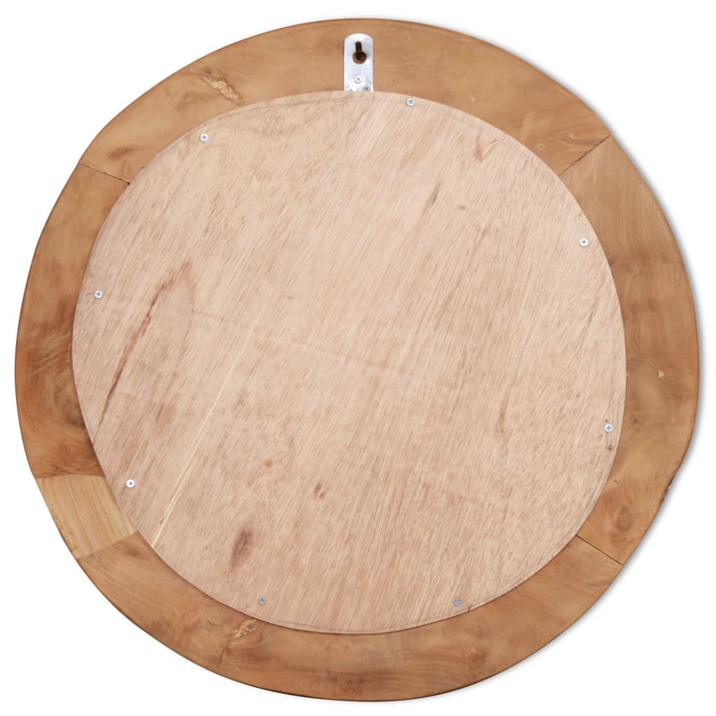 Decoratieve spiegel rond 80 cm teakhout