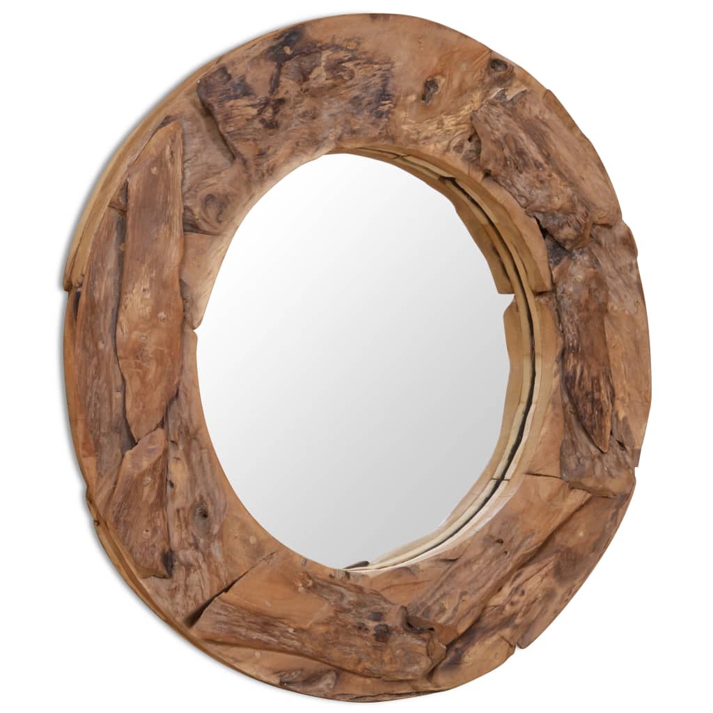 Decoratieve spiegel rond 80 cm teakhout