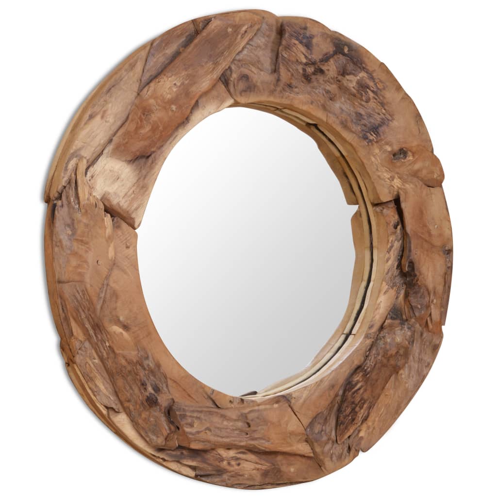 Decoratieve spiegel rond 80 cm teakhout