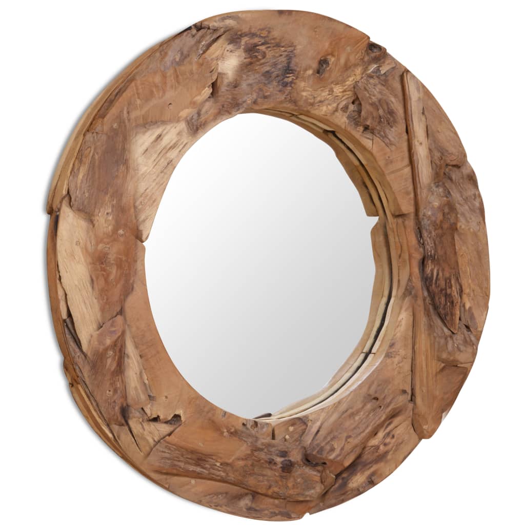 Decoratieve spiegel rond 80 cm teakhout