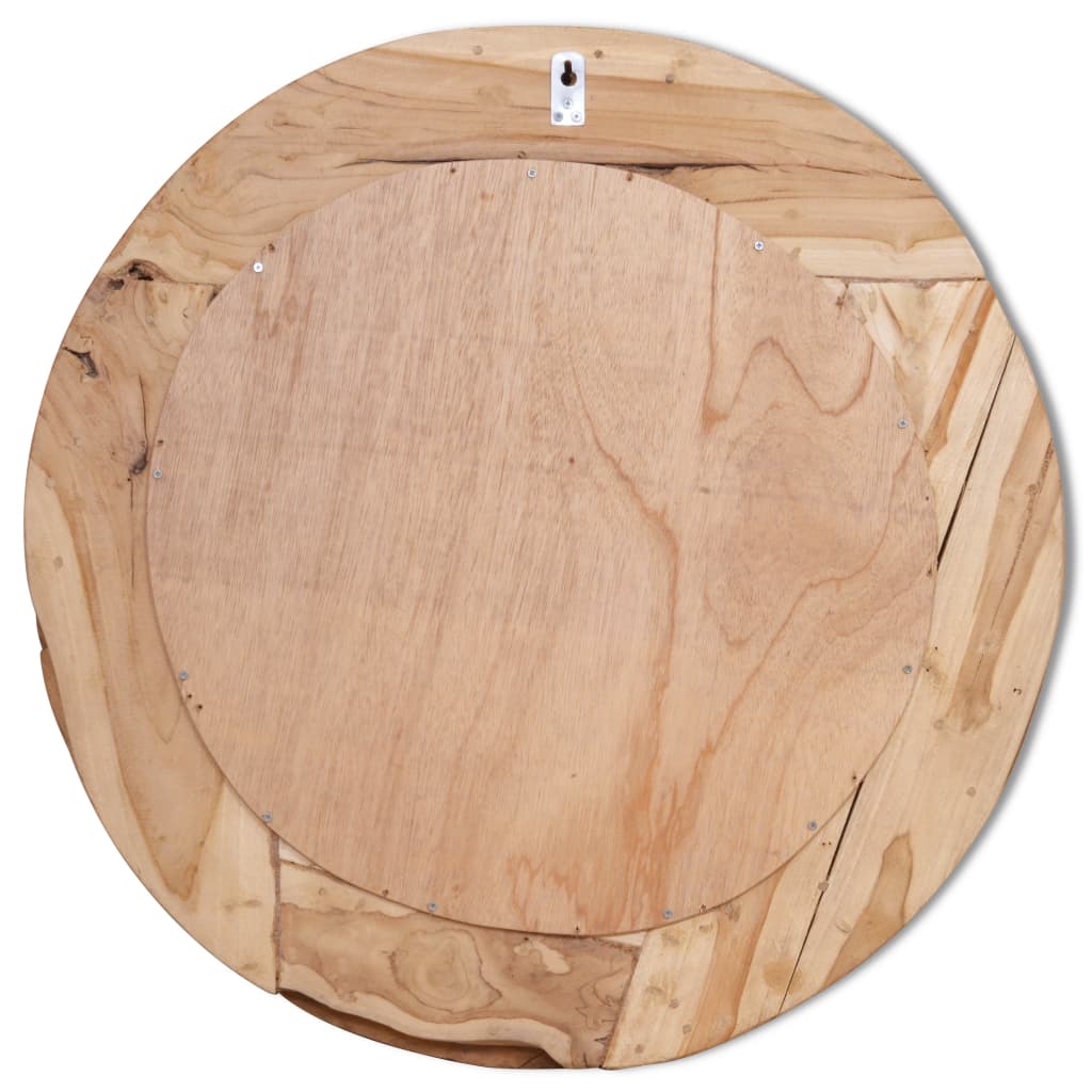 Decoratieve spiegel rond 80 cm teakhout