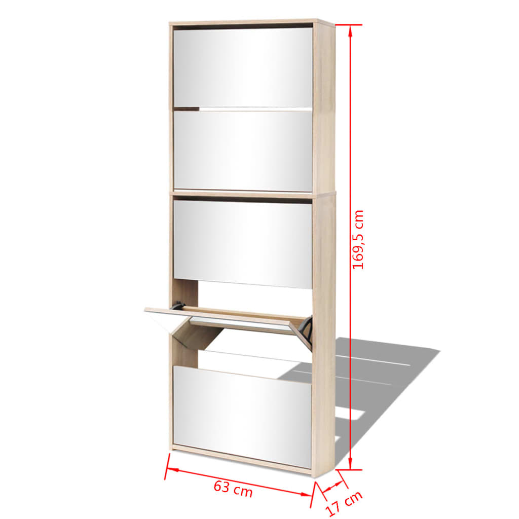 Schoenenkast met 5 spiegels 63x17x169,5 cm