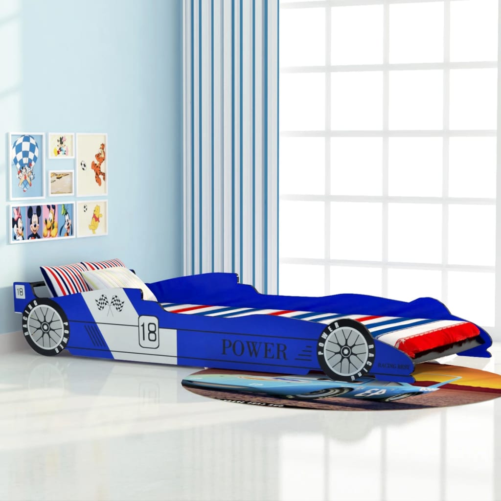 Lit enfant voiture de course bleu 90x200 cm