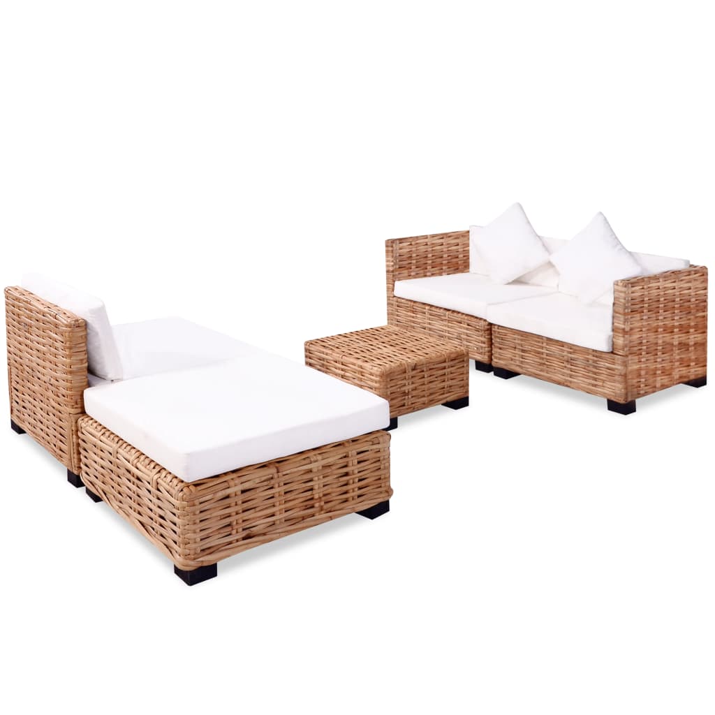 Loungeset natuurlijk rattan 16-delig