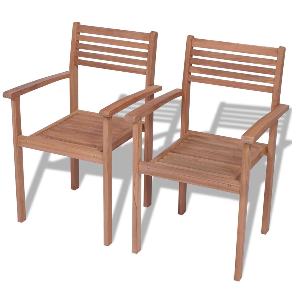 Chaises de jardin empilables 2 pcs teck massif